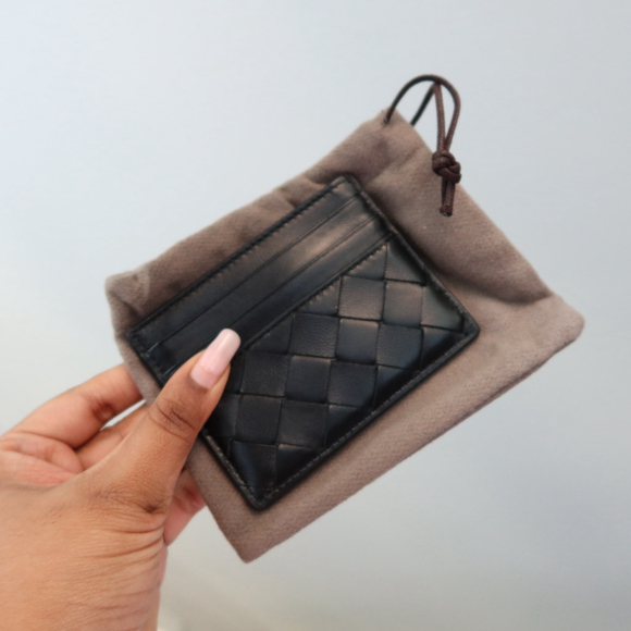 Bottega Veneta Nappa Intrecciato Card Holder Deep Blue  Bottega Veneta Nappa Intrecciato Card Holder Black